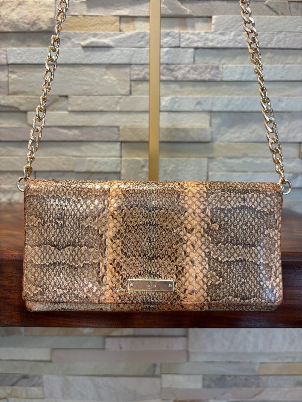 GUCCI Genuine Python Snakeskin Continental crossbody clutch Wallet full set